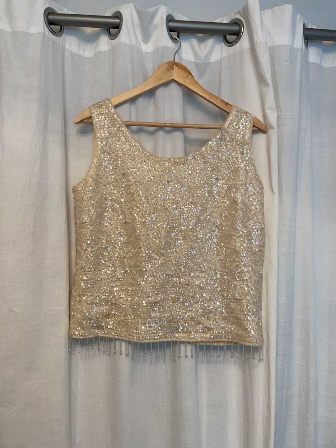 Macy's Vintage 1950s/60s Beaded and Sequined Tank Top with Pearl FringeParty