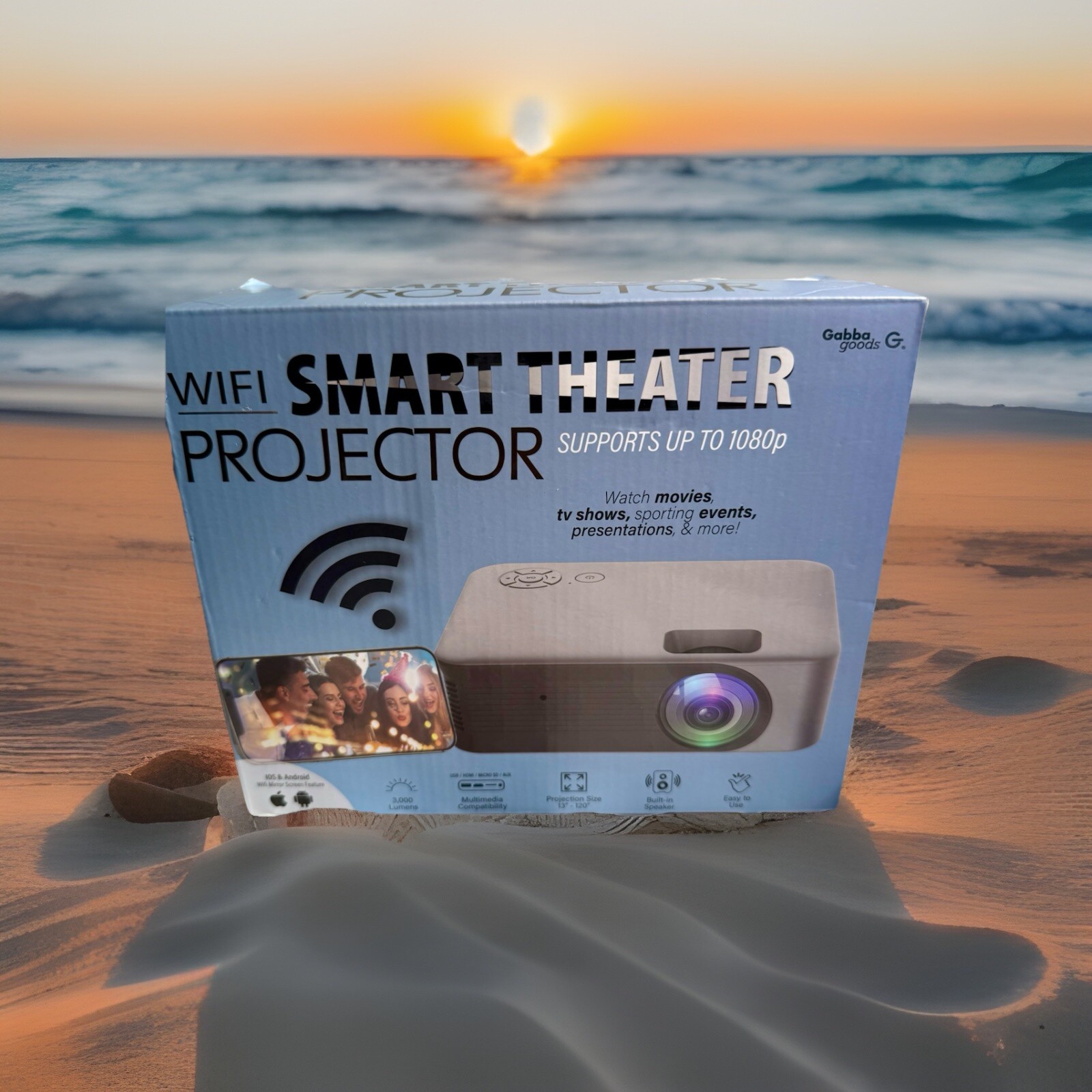Gabba Goods WiFi Smart Projector 1080P HDMI Mini Home Theater Open Box