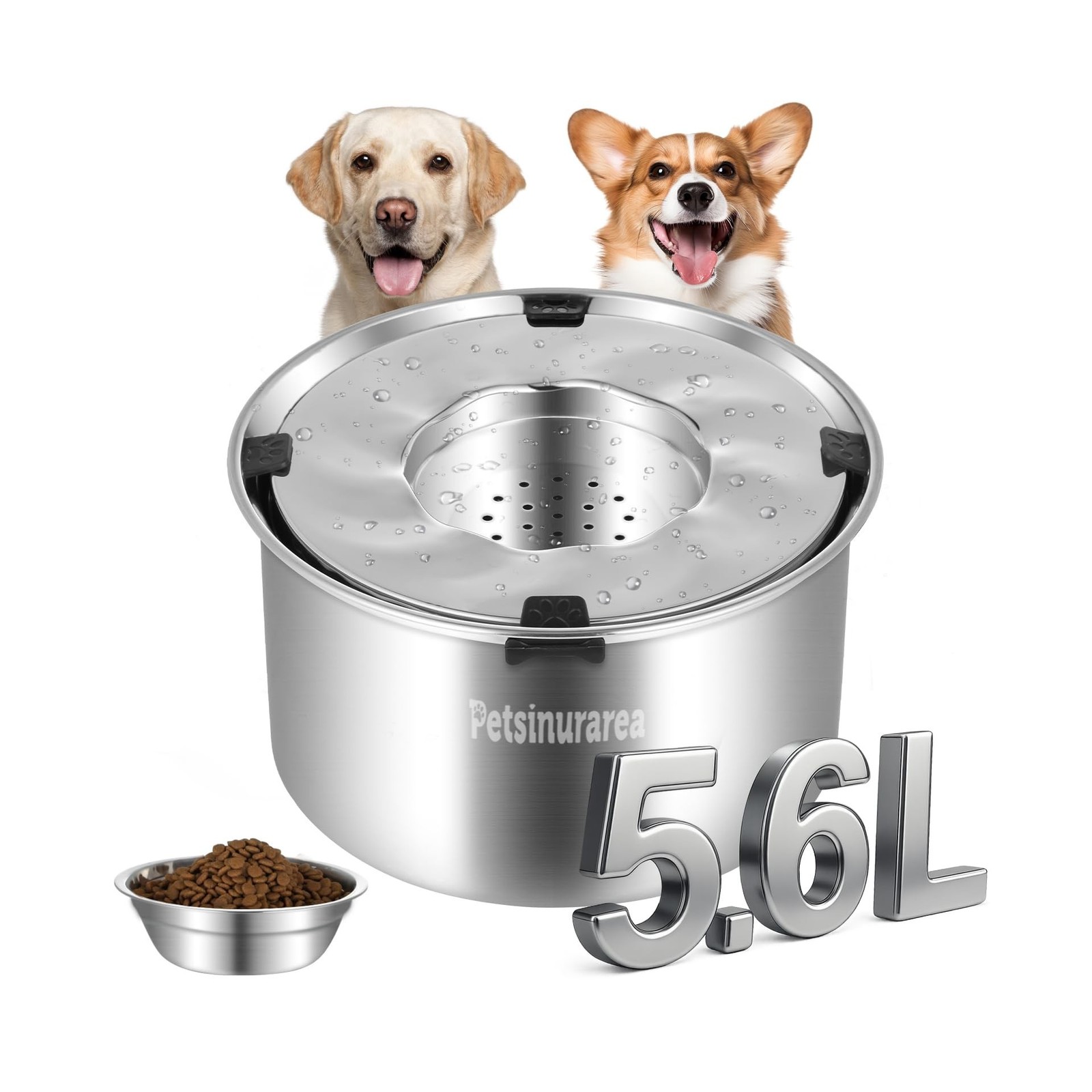 Set of 2 Dog Water Bowl Stainless Steel 5.6L/190oz No Spill Water B... Fast Ship