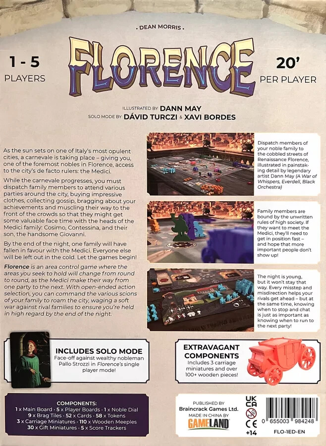 🤌 😏 FLORENCE - Area-Control Board Game NEW/SEALED 🤌 😏