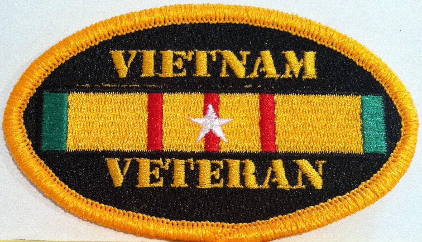 VIETNAM VETERAN Emblem Embroidered Patch W/ VELCRO® Brand Fastener Gold Border