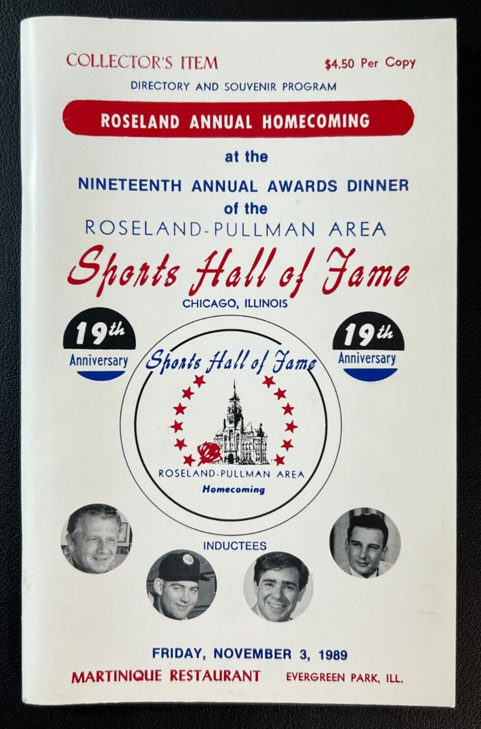 Nov. 1989 Sports Hall Of Fame Inductee Dinner Program VTG Roseland-Pullman NICE!
