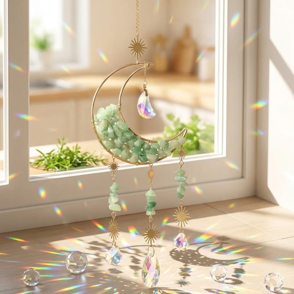 Cystal Moon Hanging Suncatcher - Aventurine