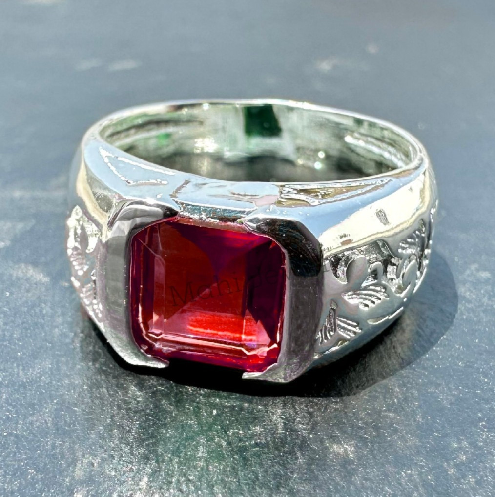 Red Ruby Gemstone Handmade Ring With 925 Sterling Silver Ring For Men's
