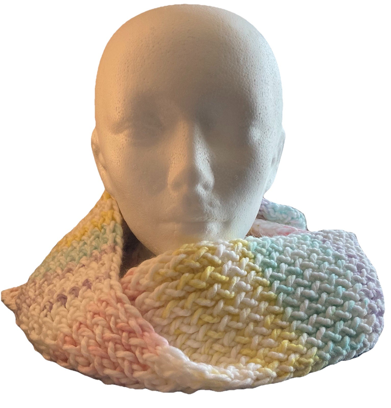 Handmade soft pastel knit scarf, approx. 60 x 4 inches, cozy knitted for adults