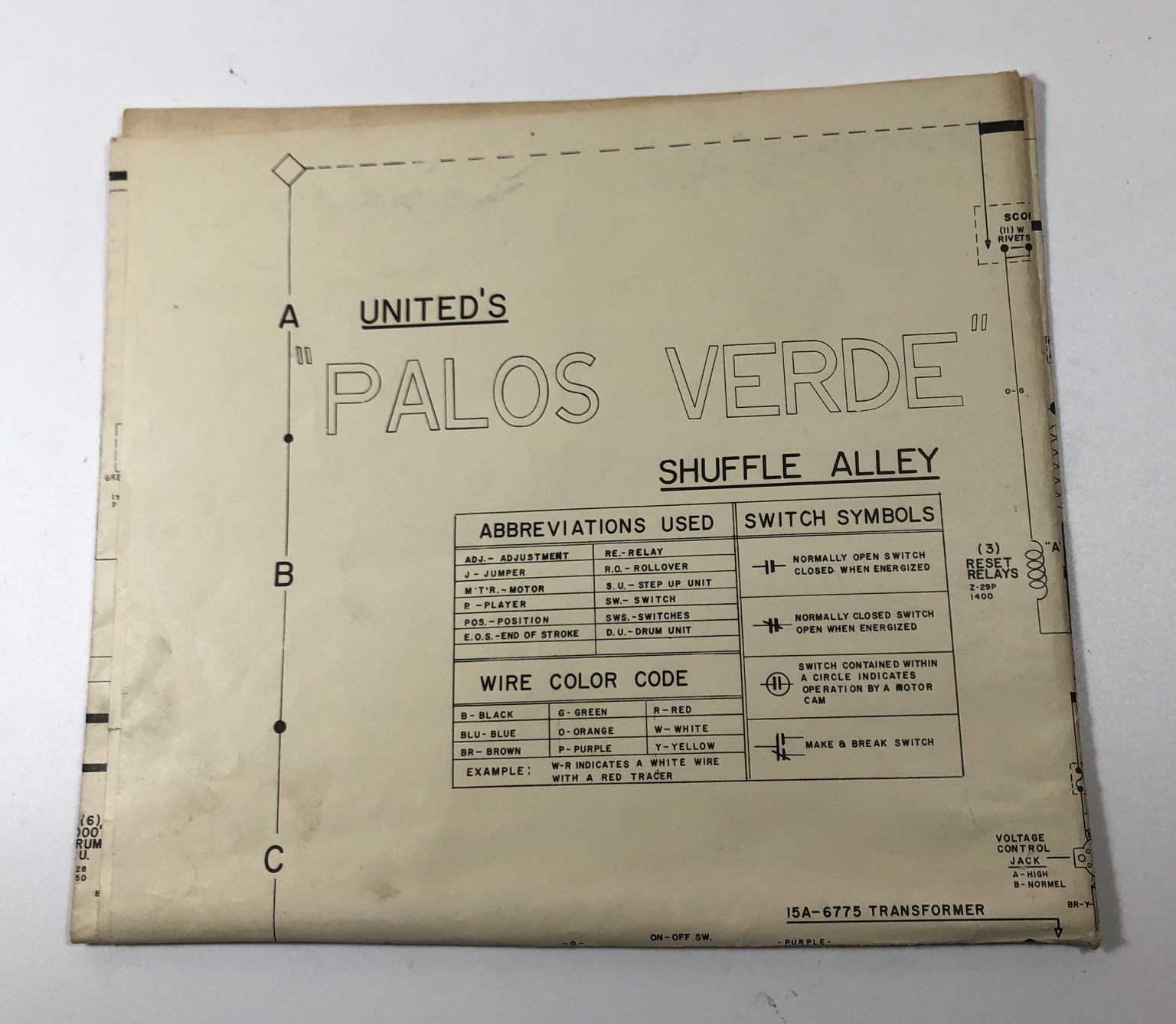ORIGINAL-UNITED PALOS VERDE SHUFFLE ALLEY SCHEMATICS Wiring Diagram Pamphlet
