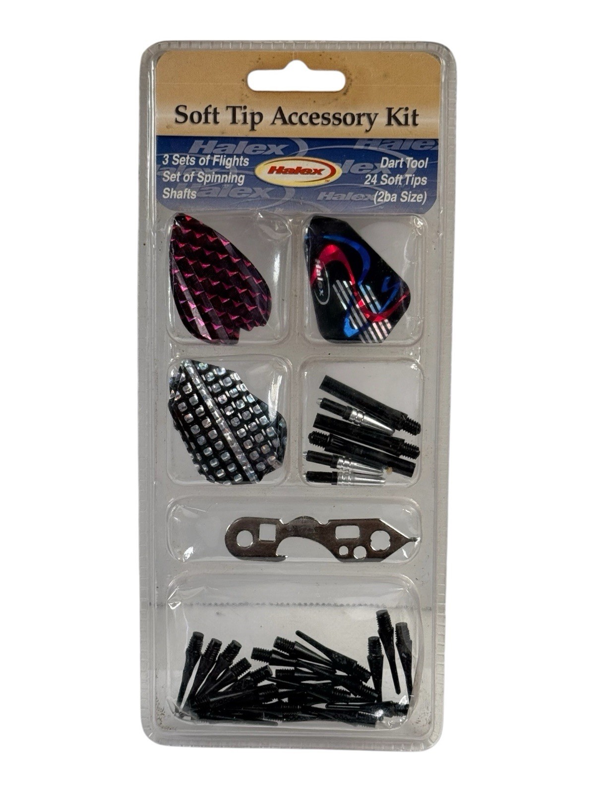 Halex Soft Tip Darts Accessory Kit Flights Shafts Tips Wrench New Sealed
