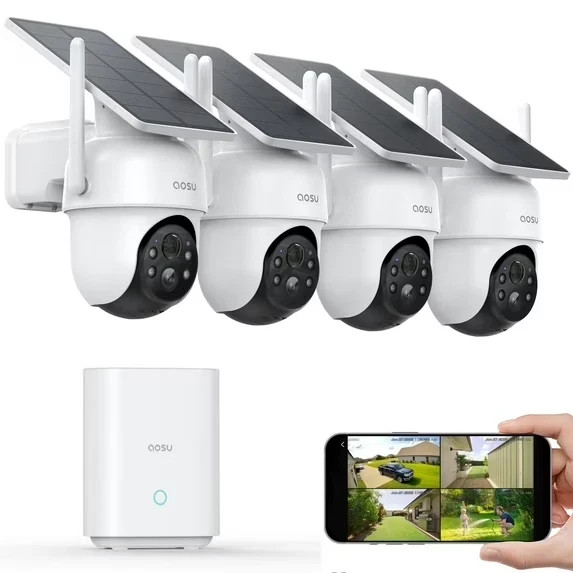 AOSU Solar Security Cameras Outdoor Wireless 4 Cam Kit 2K Night Vision 360 View!