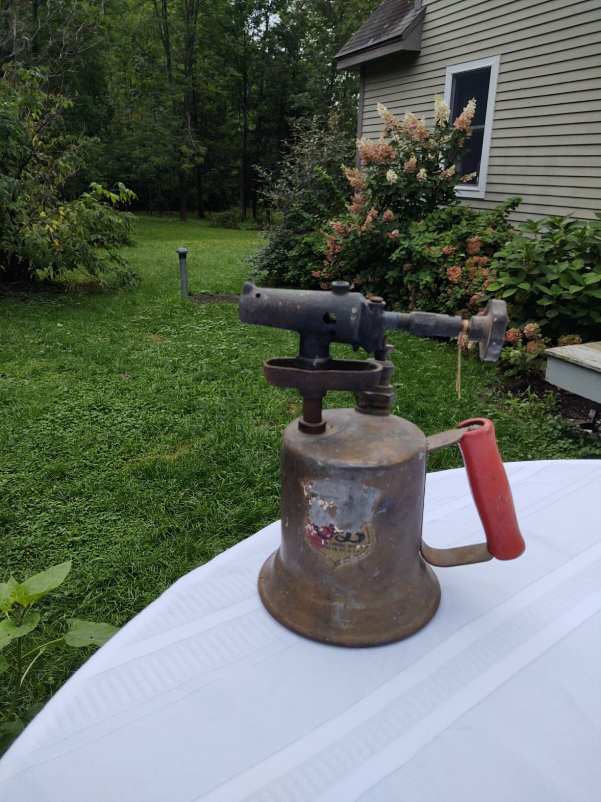Vintage Clayton & Lambert Brass Blow torch with red wooden handle