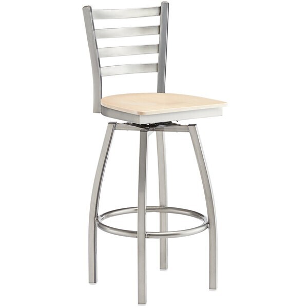 10 PACK Clear Coat Ladder Back Swivel Metal Restaurant Barstool w/ Natural Wood