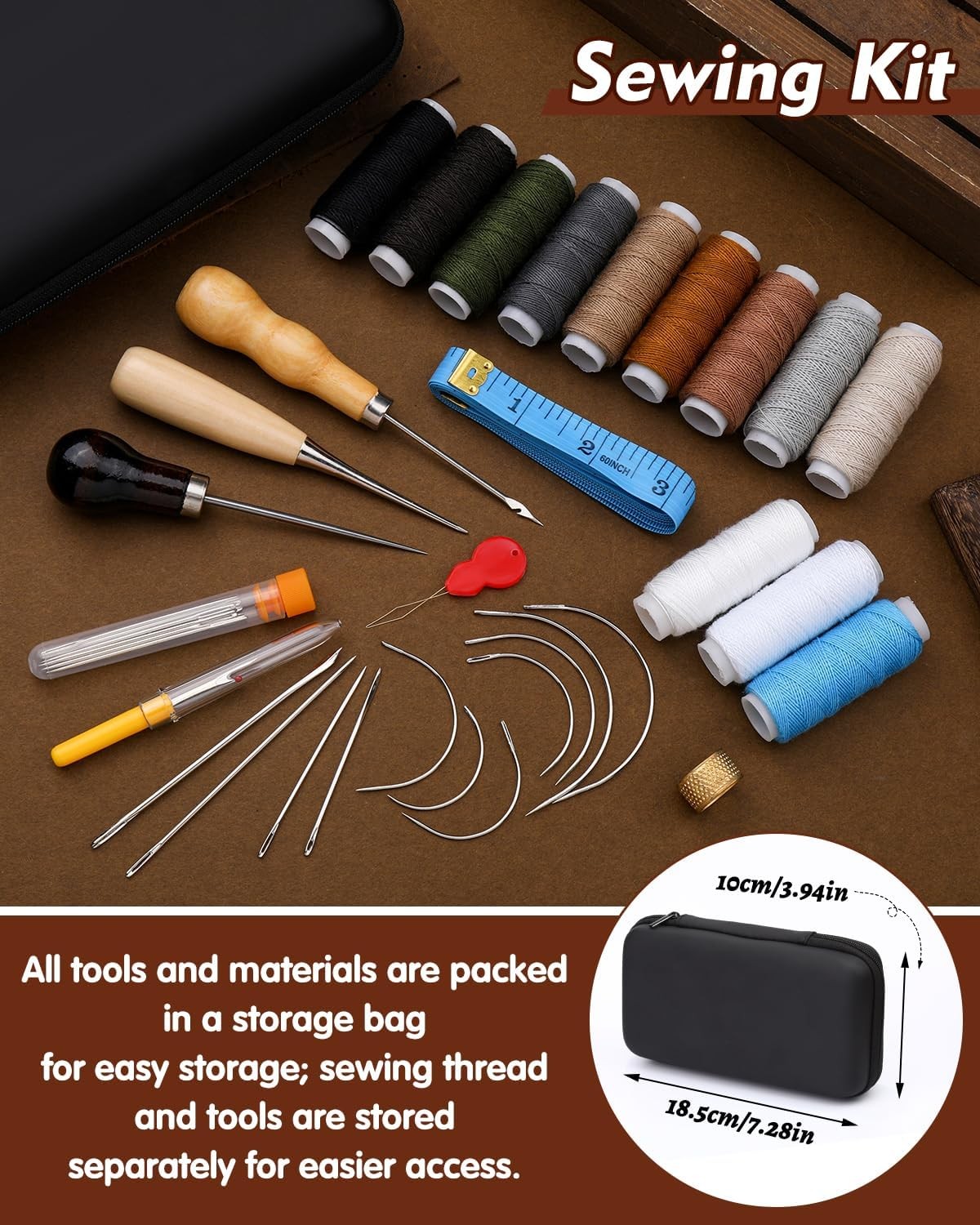 BAGERLA Heavy Duty Sewing Kit, 48pcs Needle and Thread Kit with Upholstery...