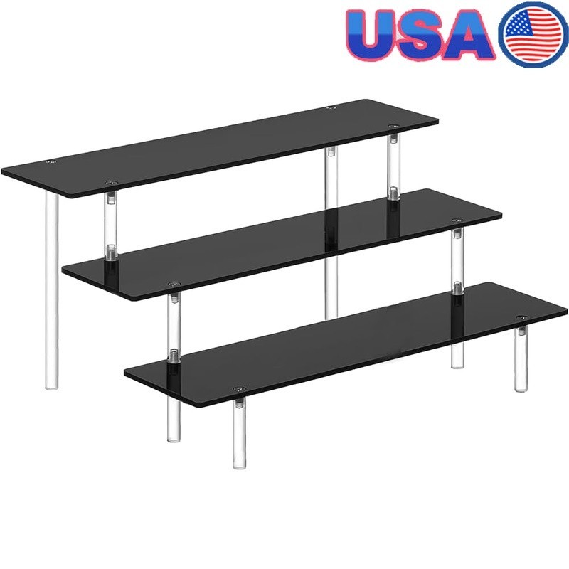 3 Tier Acrylic Display Riser Stand Organizer Dresser Table Shelf Store Black
