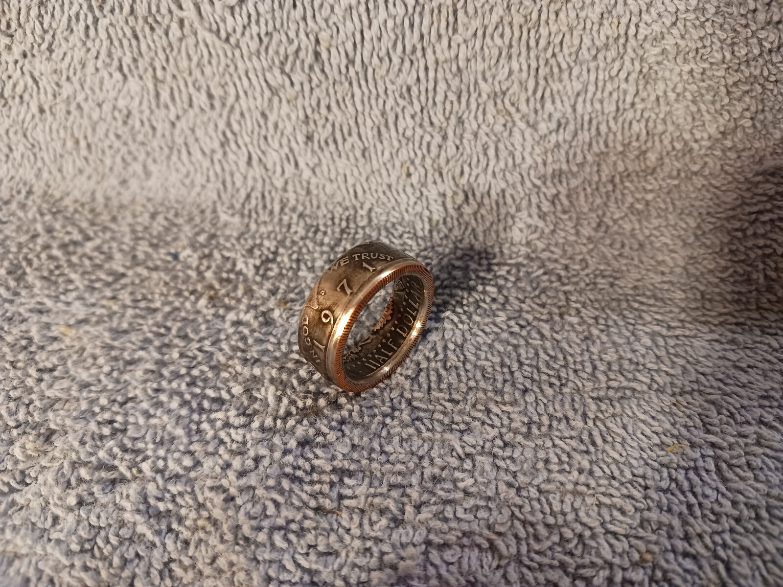 1971 Kennedy Half Dollars  size 8- 1/2  coin ring  Handmade mixed metals (A)