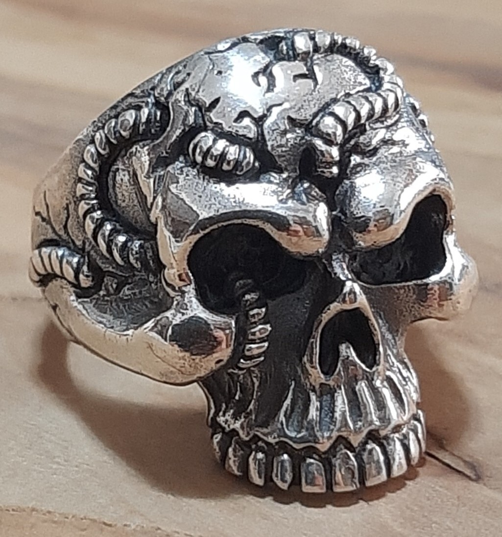 925 MENS SILVER RING SEAL HARLEY MOTORCYCLE SKULL