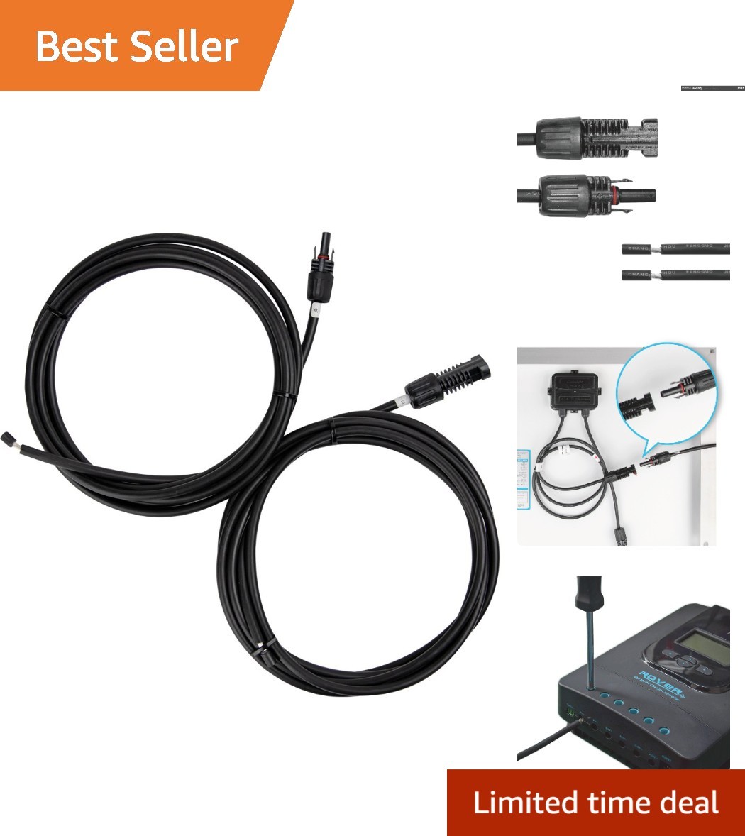 10FT Black Solar Adaptor Wire - Waterproof & UV Resistant for Charge Controllers