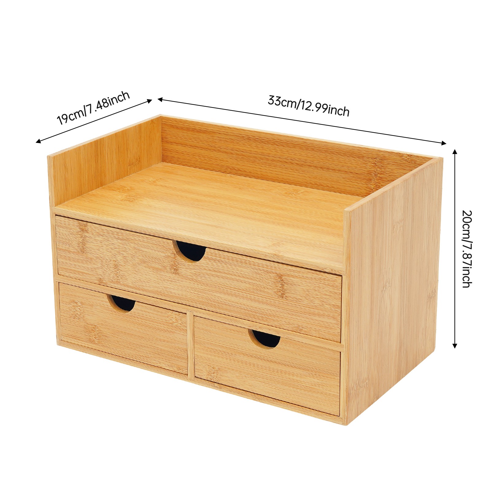 Bamboo Desk Organizer with 3 Drawers Tabletop Cosmetic Storage Simple Design NEW
