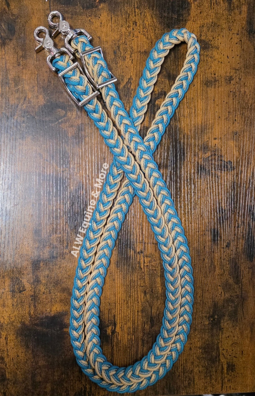 BRAND NEW Teal & Gold Adjustable 8ft Paracord Reins By ALW Equine