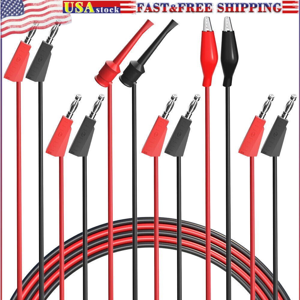 Multimeter Test Leads Set Stackable Banana Plug to Alligator Clip Mini Grabber