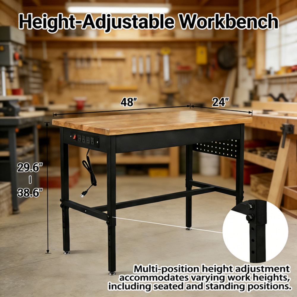 70"x22" Adjustable Workbench with Power Outlet, Heavy Duty 2500LBS Load Capacity