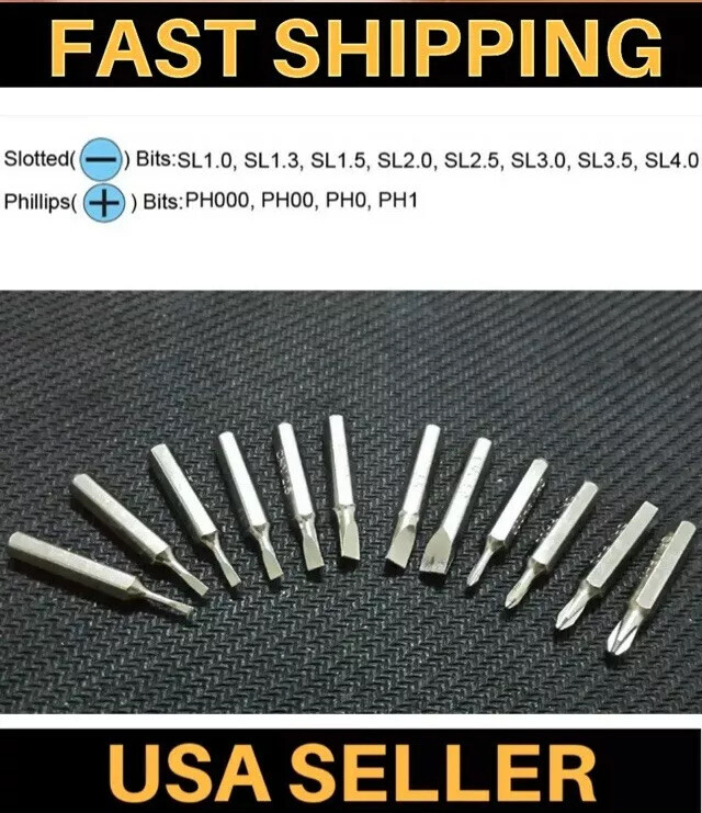 Screwdriver Micro Bits Hex Philips Slotted Flathead  System 4 PH000 PH00 12 Pcs