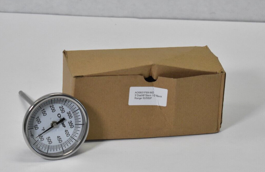 Reotemp OEM O-Temp Bimetal Thermometer AO0601F69-WD 3" Dial x 6" Stem 50°-550°