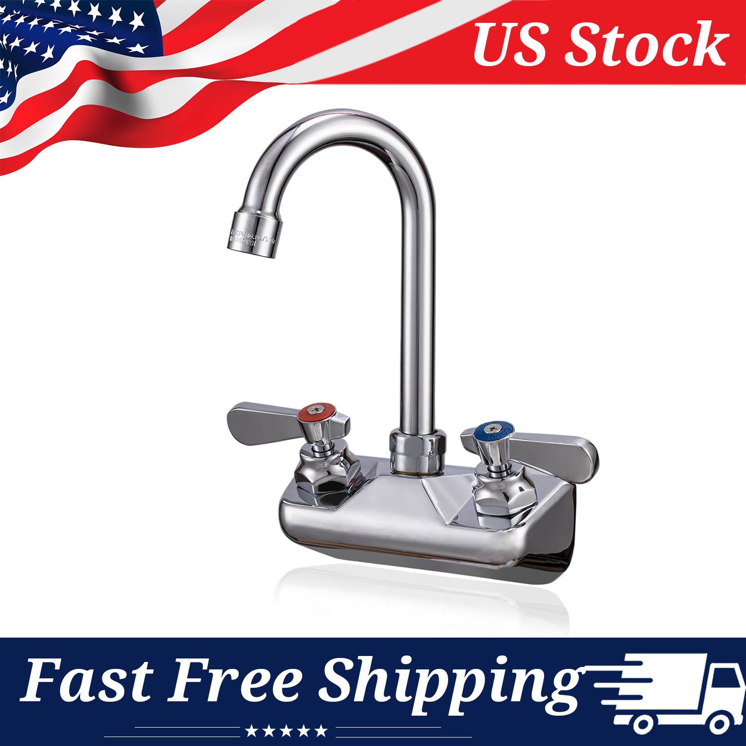 Commercial Wall Mount Bar Sink Faucet 4" Center with 3-1/2" Gooseneck Spout
