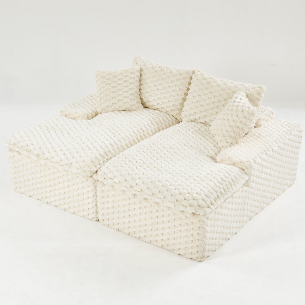 White Turtle Velvet Double Chaise Lounge w/ Sponge, Multifunctional Sofa