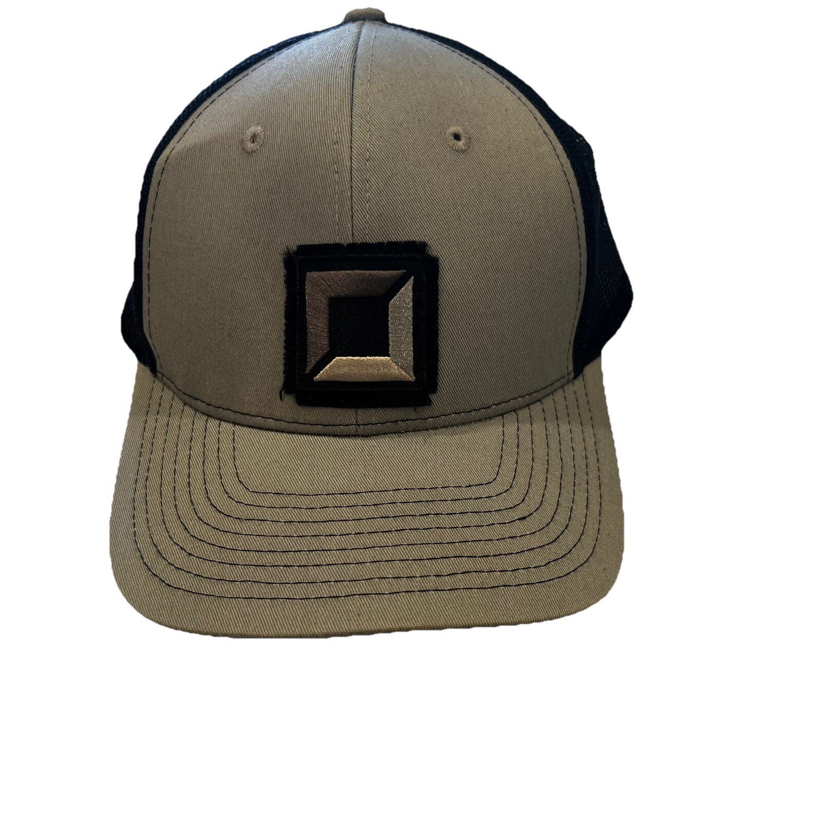 Square Logo on Gray/Tan Black Trucker Hat Cap Black Mesh Snapback