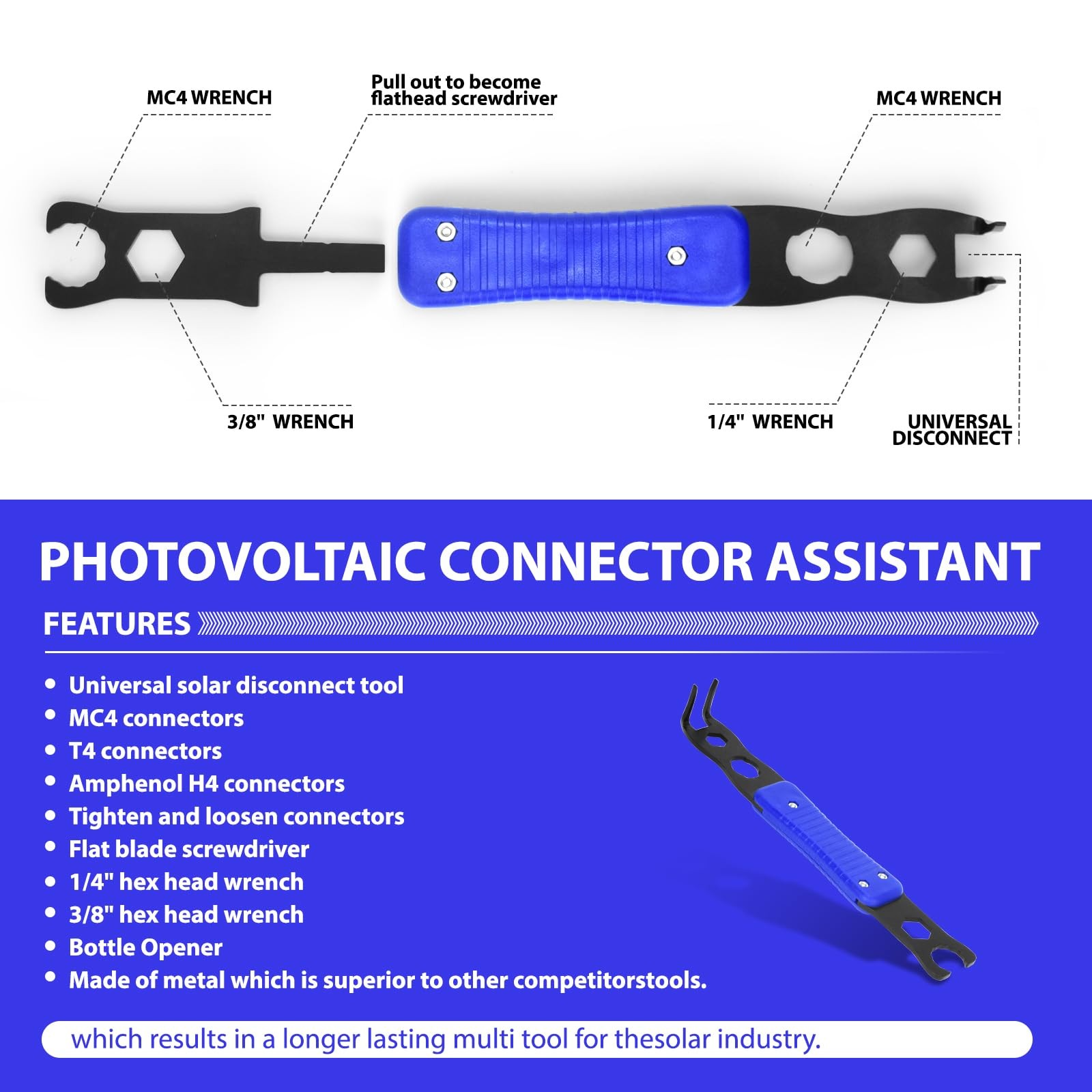 Mc4 Disconnect Tool Solar Serpent 5-in-1 Multipurpose Solar Connector Tool As...