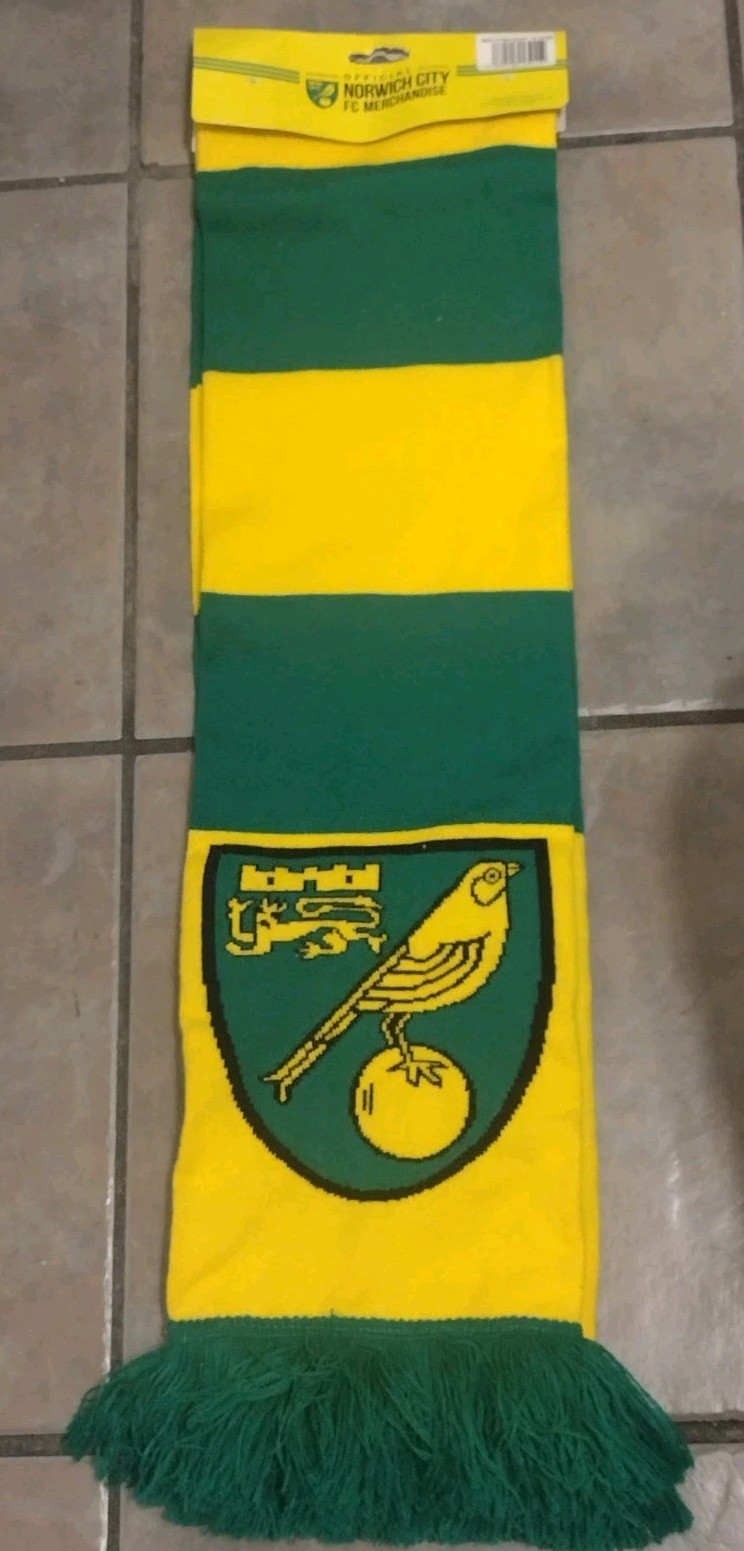 Norwich City FC Football Club Knit Winter Bar Scarf Green Yellow