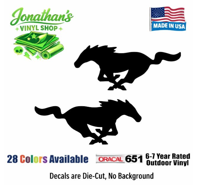 (2) Mustang Ford Running Horse Vinyl Decal Window Sticker Pick Color & Size