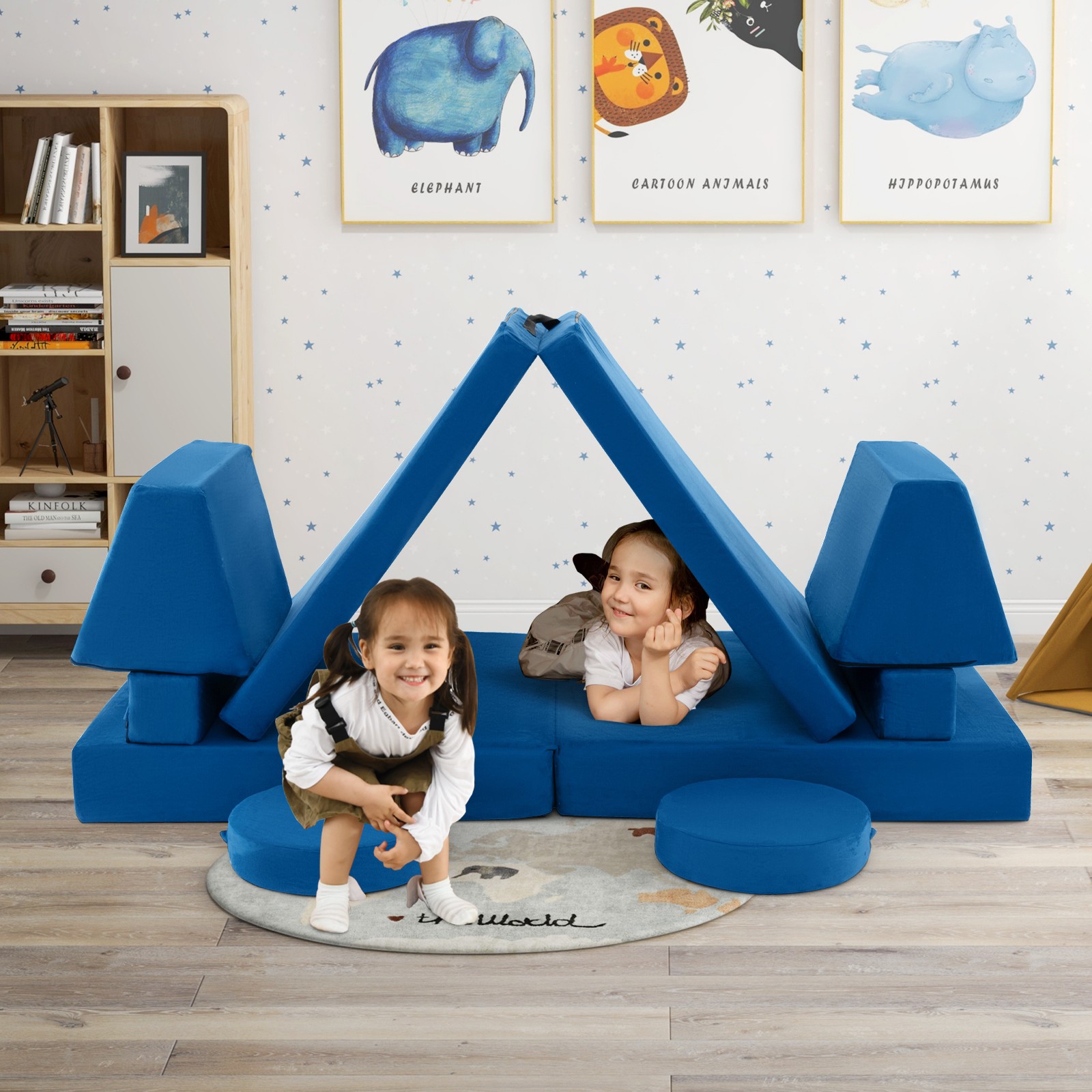 Kids 10 PCS Play Sofa Set Modular Convertible Foam Folding Couch Toddler Playset