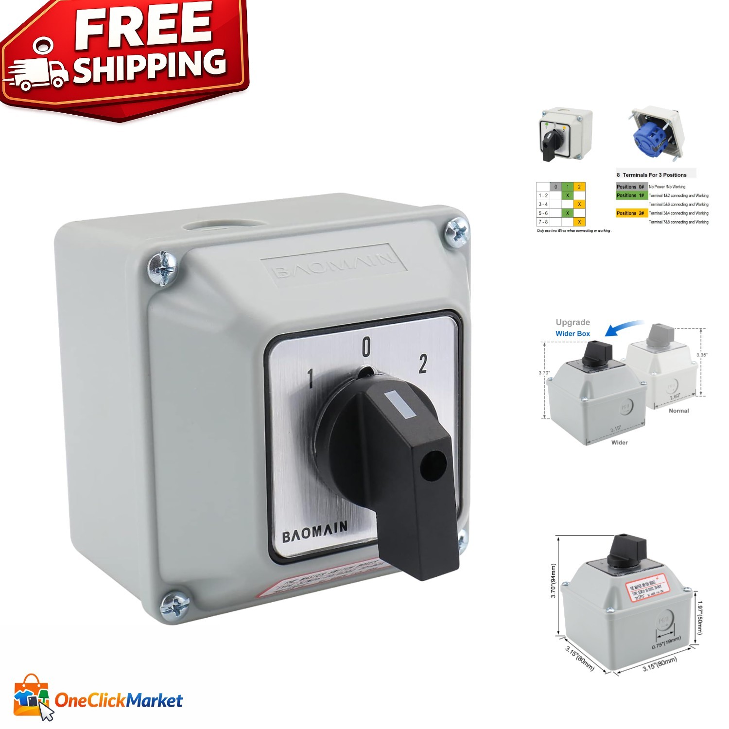 Universal Rotary Switch with Silver Alloy Contacts for Enhanced Power Transfer