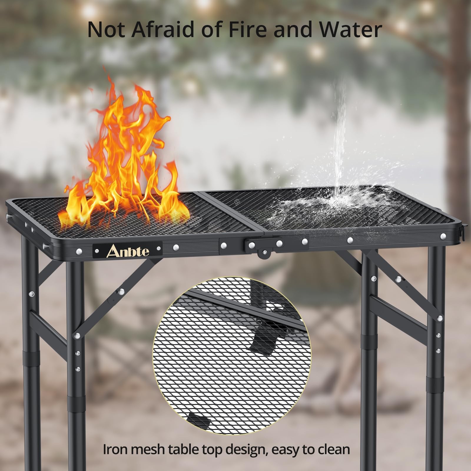Folding Grill Table, Aluminum Camping Table Adjustable Height Max 27.5" Picni...