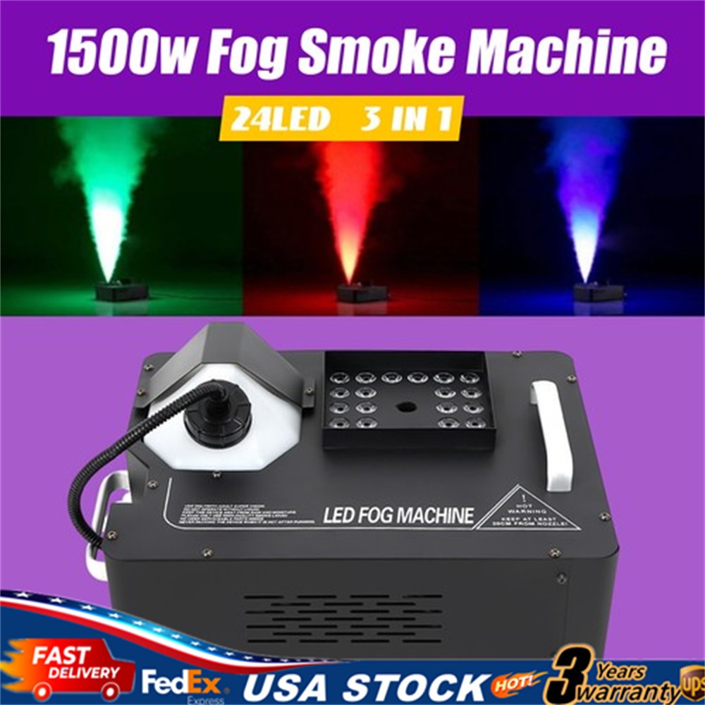 1500W Stage Smoke Fog Machine Stage Effect with Remote & Power Cord DMX 24LED