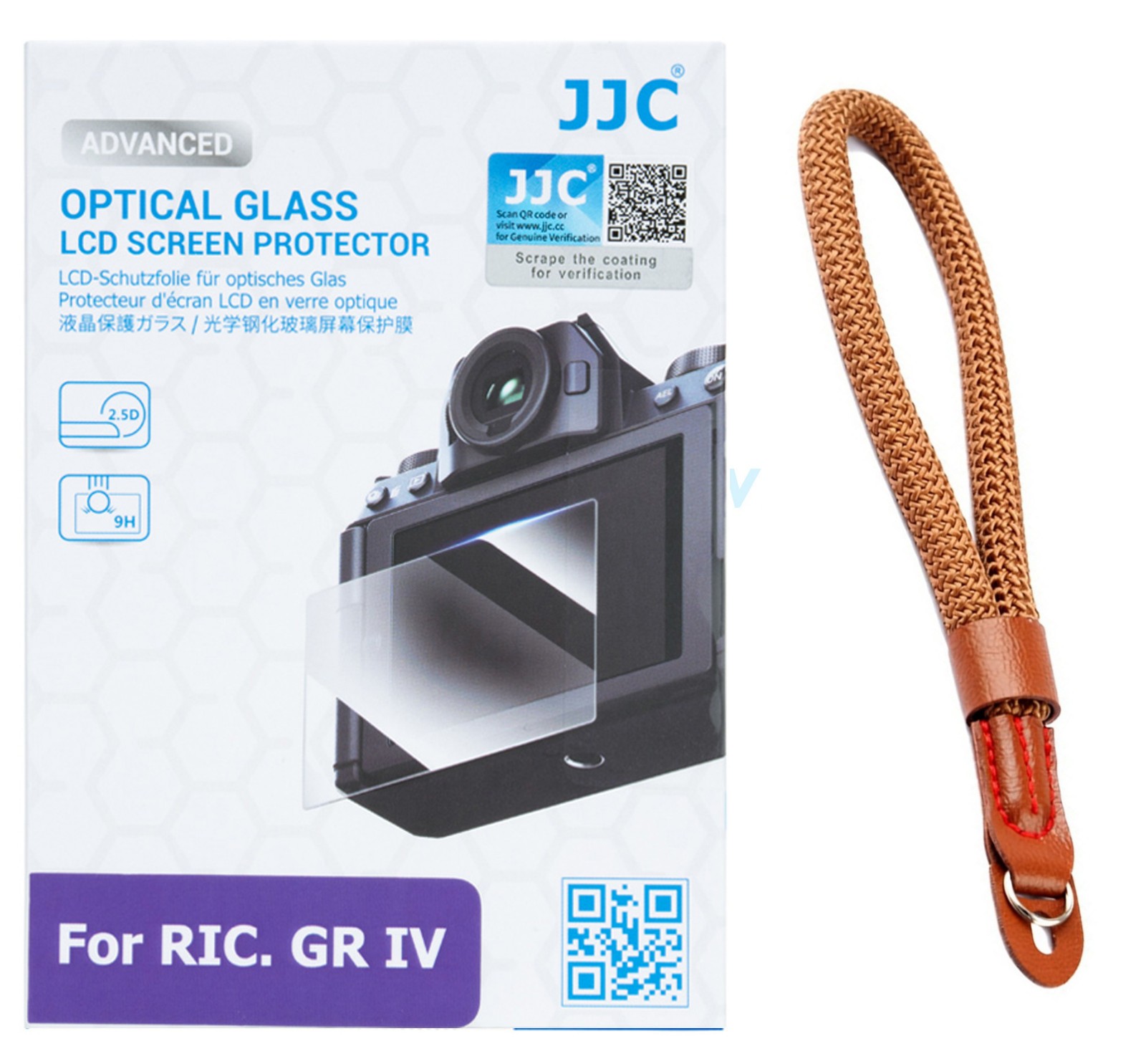JJC GSP-GR4 2.5D Optical Glass LCD Protector Cotton Hand Strap Ricoh GR4 GR 4