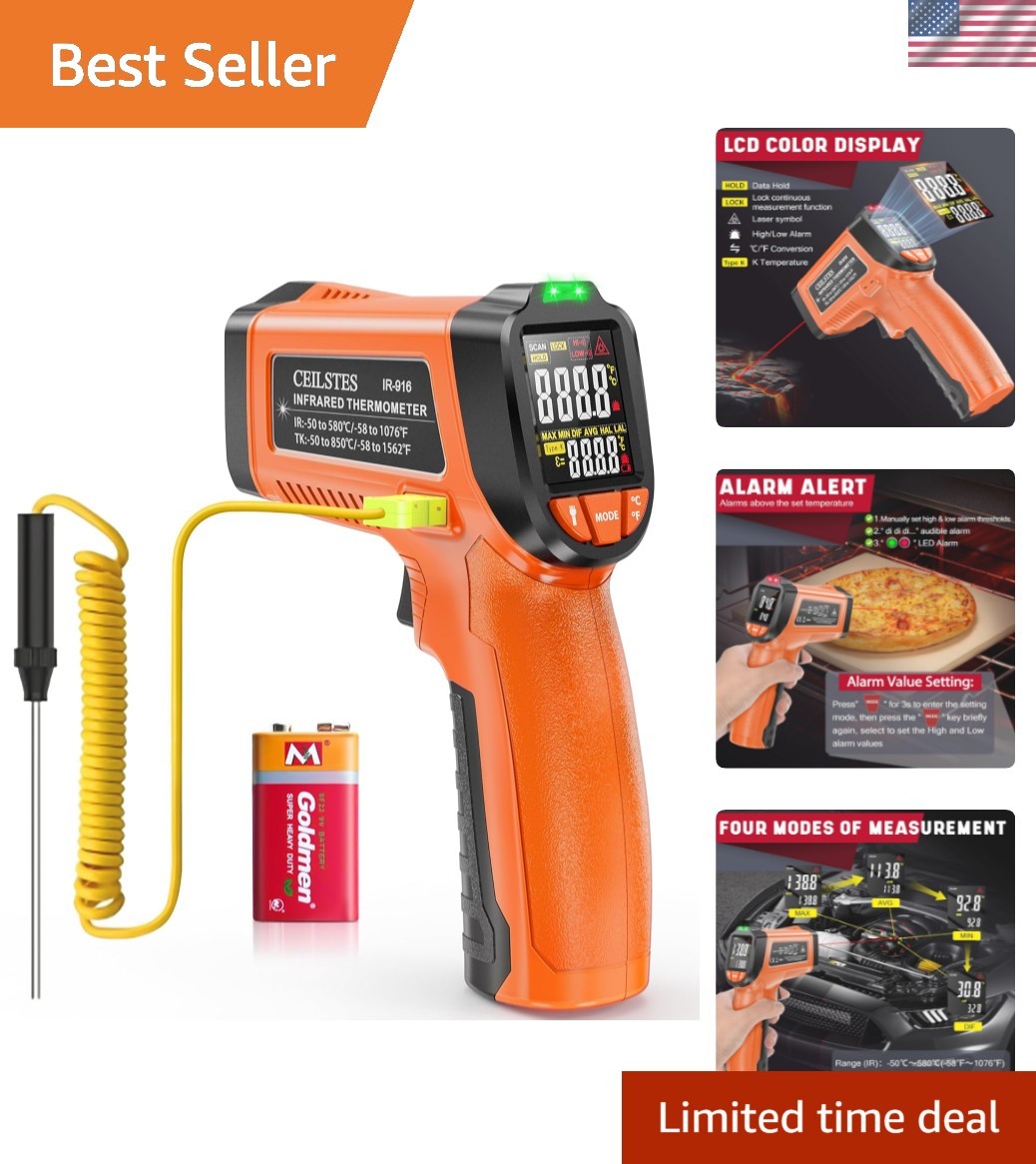 Non-Contact Infrared Thermometer Gun, -58°F to 1076°F for Precise Measurements