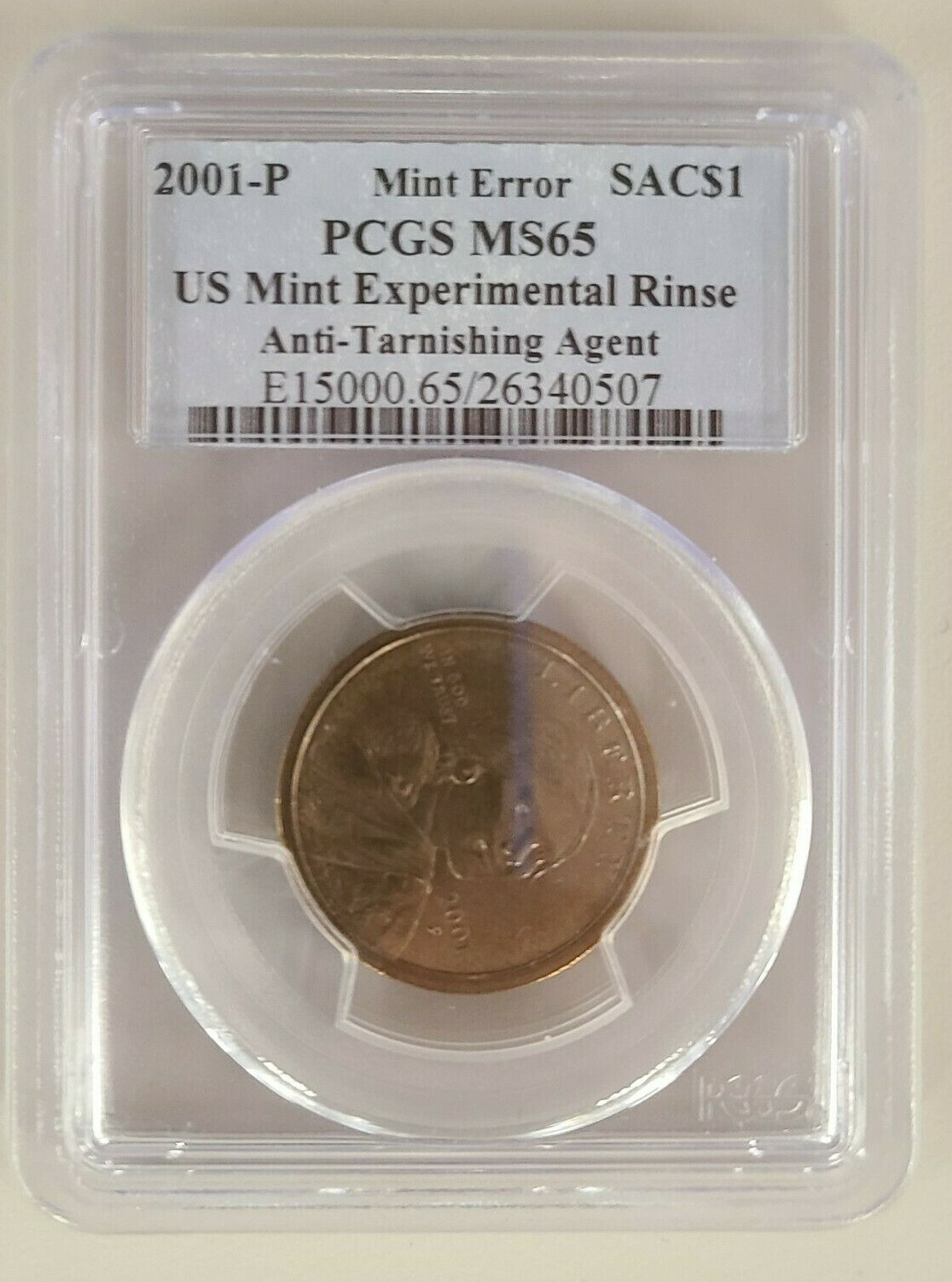 2001 P Sacagawea Dollar - Experimental Rinse Anti Tarnishing Agent - Mint error