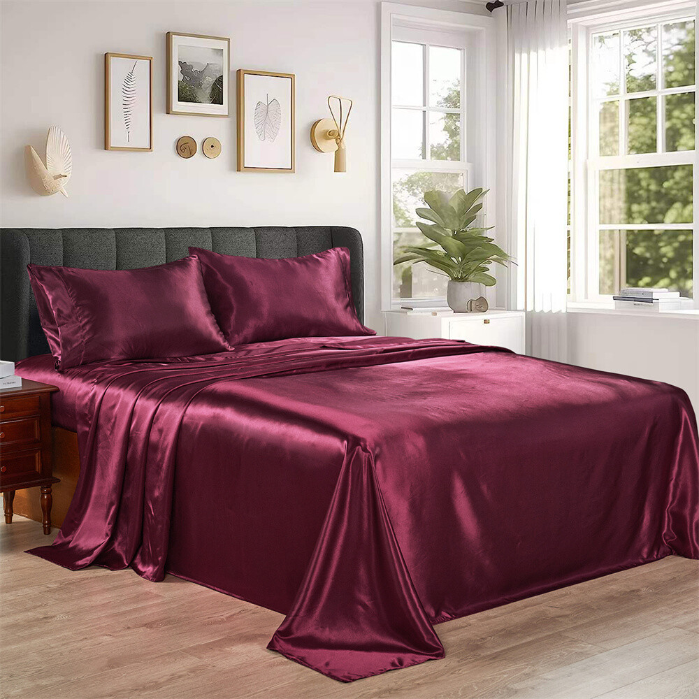 Serenta Luxury Super Soft & Silky 4PC Satin Sheet Set Solid Color Deep Pocket