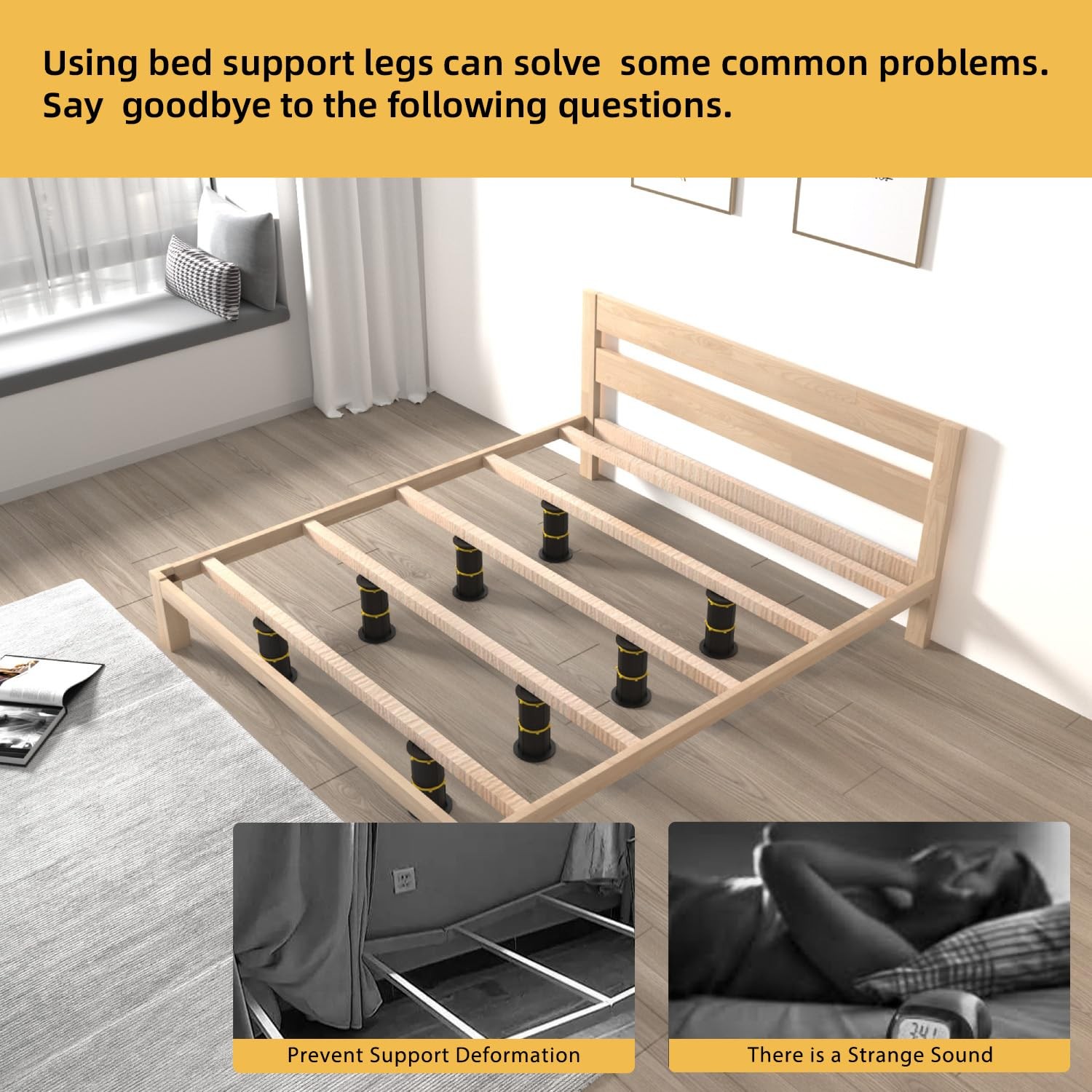 Upgraded 4-Pack Bed Support Legs, Adjustable Height Bed Frame Support Legs, B...