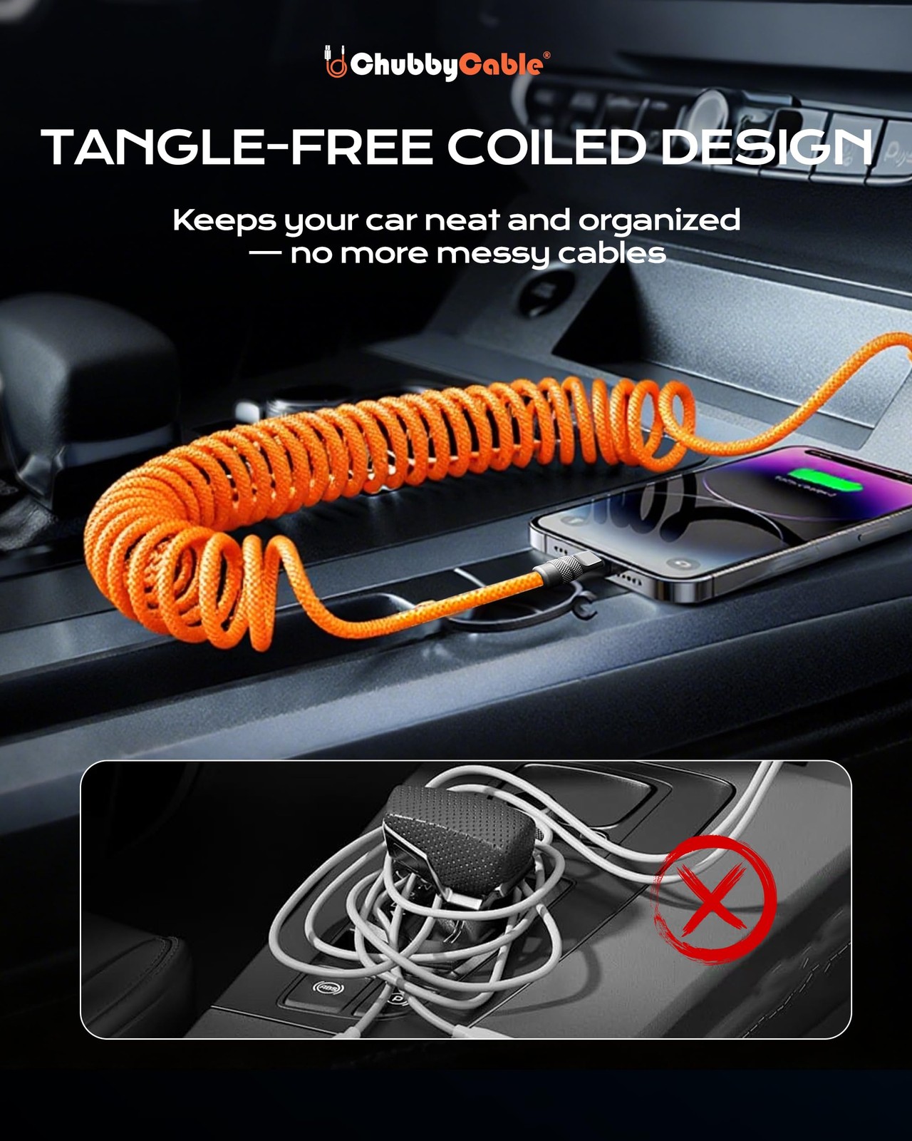 chubbycable Curly Chubby 120W Coiled USB C Fast Charging Cable Durable Braide...