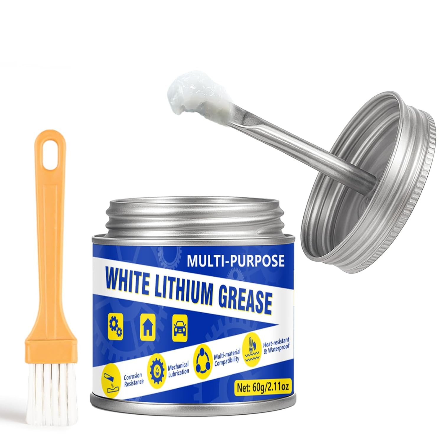 White Lithium Grease 60Ml, Multi-Purpose Garage Door Lubricant with Brush, Bike