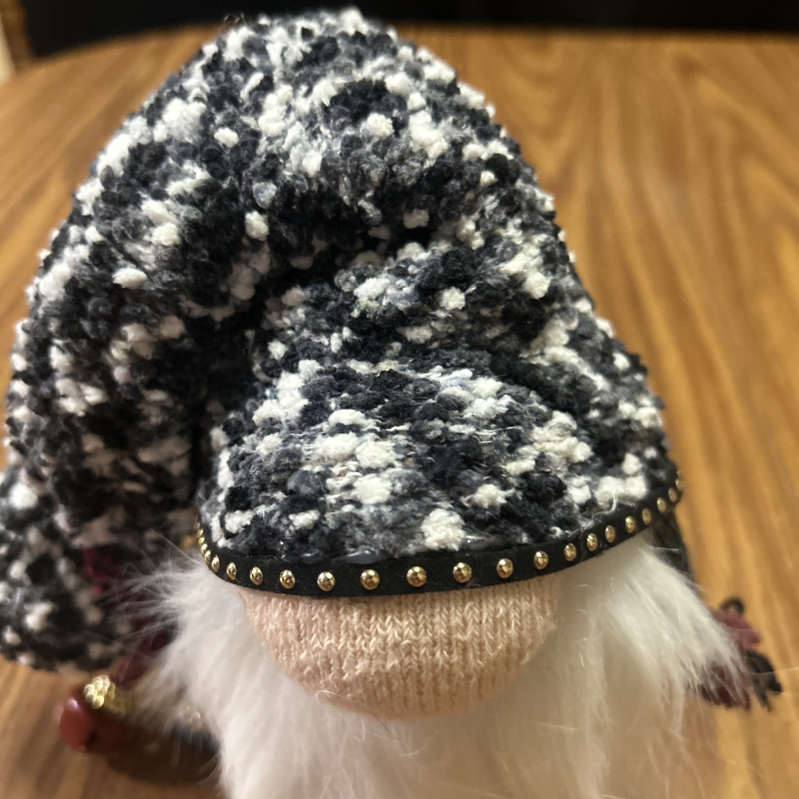 Handmade, Black And White Gnome With Bells On The Hat