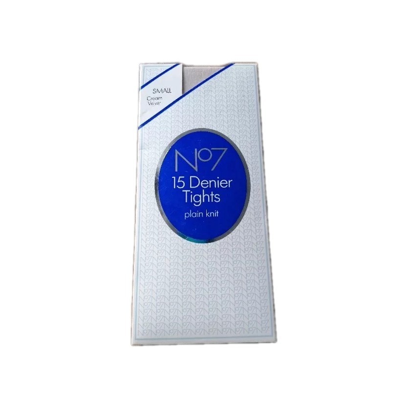 Vintage No7 Small Cream Velvet 15 Denier Plain Knit Tights ~ New & Free P&P.