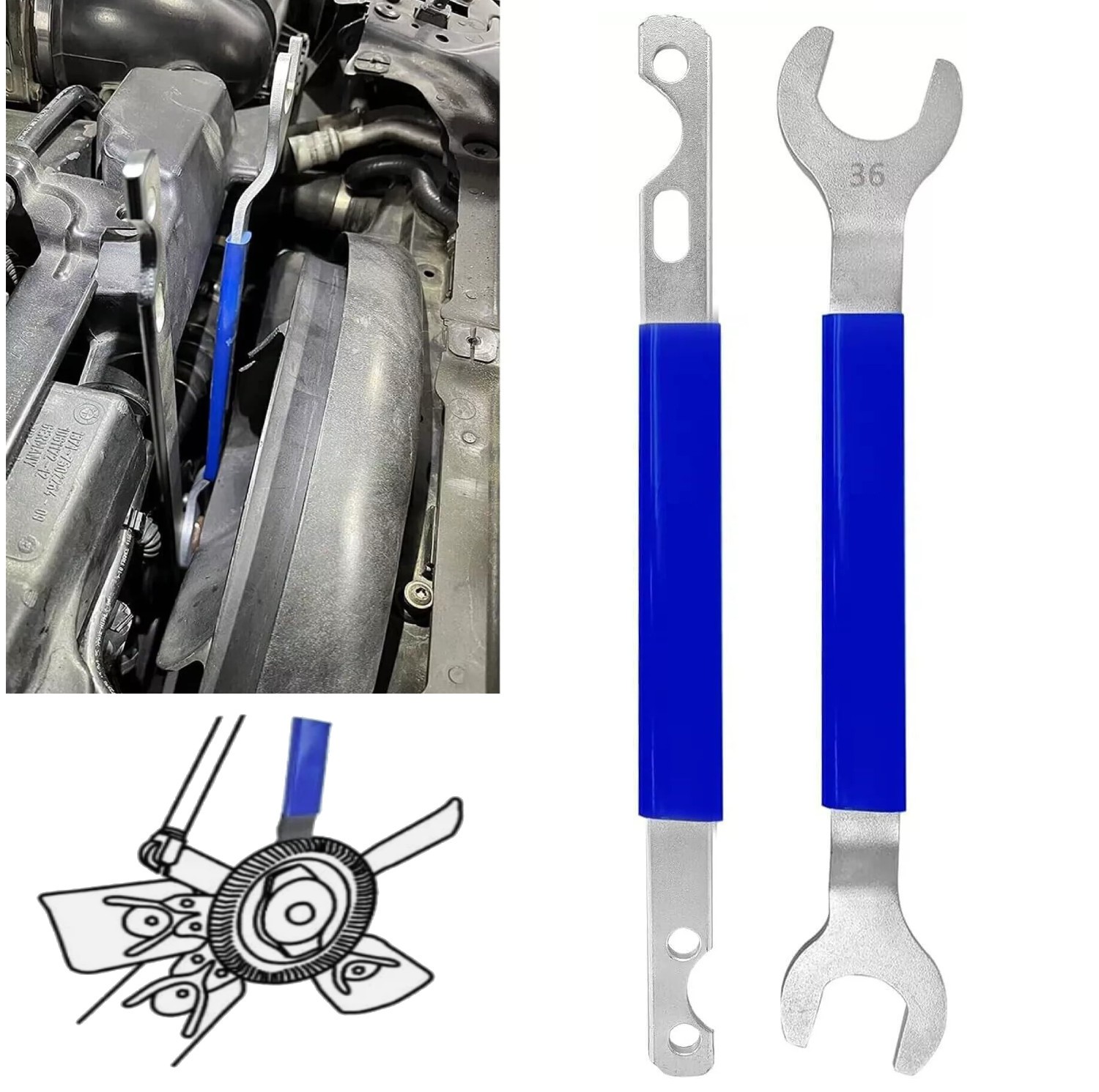 2Pcs 36mm and 32mm Fan Clutch Nut Wrench & Clutch Holder Removal Tool Kit BMW