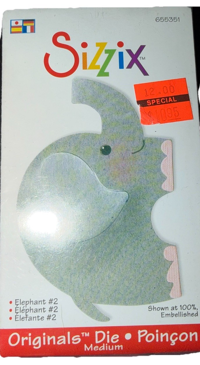 Sizzix Die Elephant #2, 655351 2 5/8" x 4 5/8" RETIRED 2013 BY STU K Box Ellison
