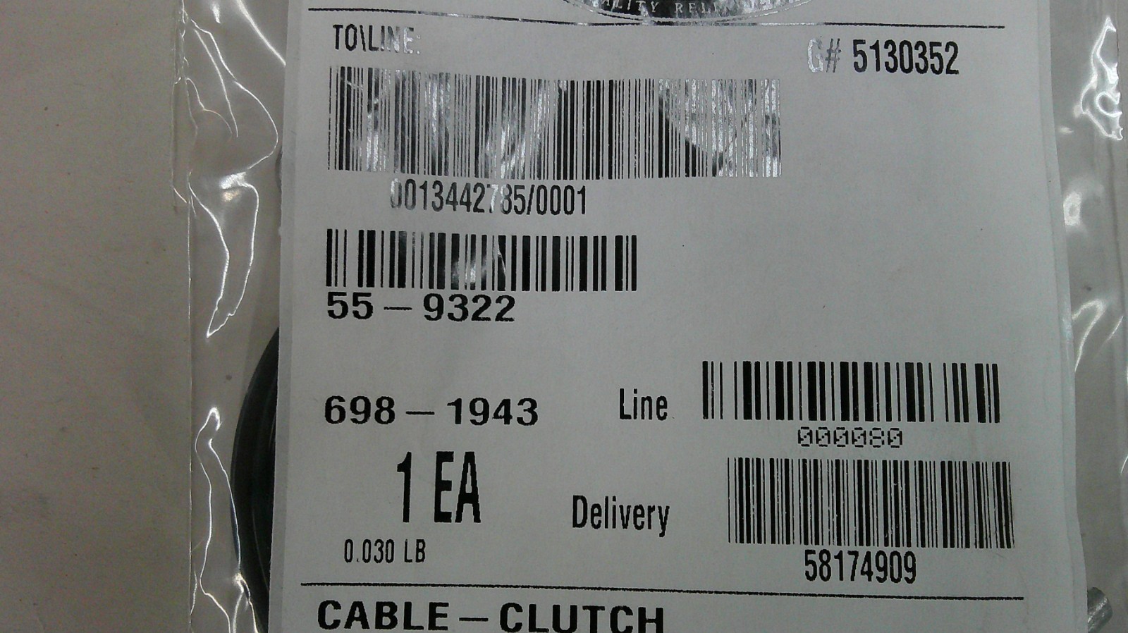 Toro 55-9322 Clutch Cable