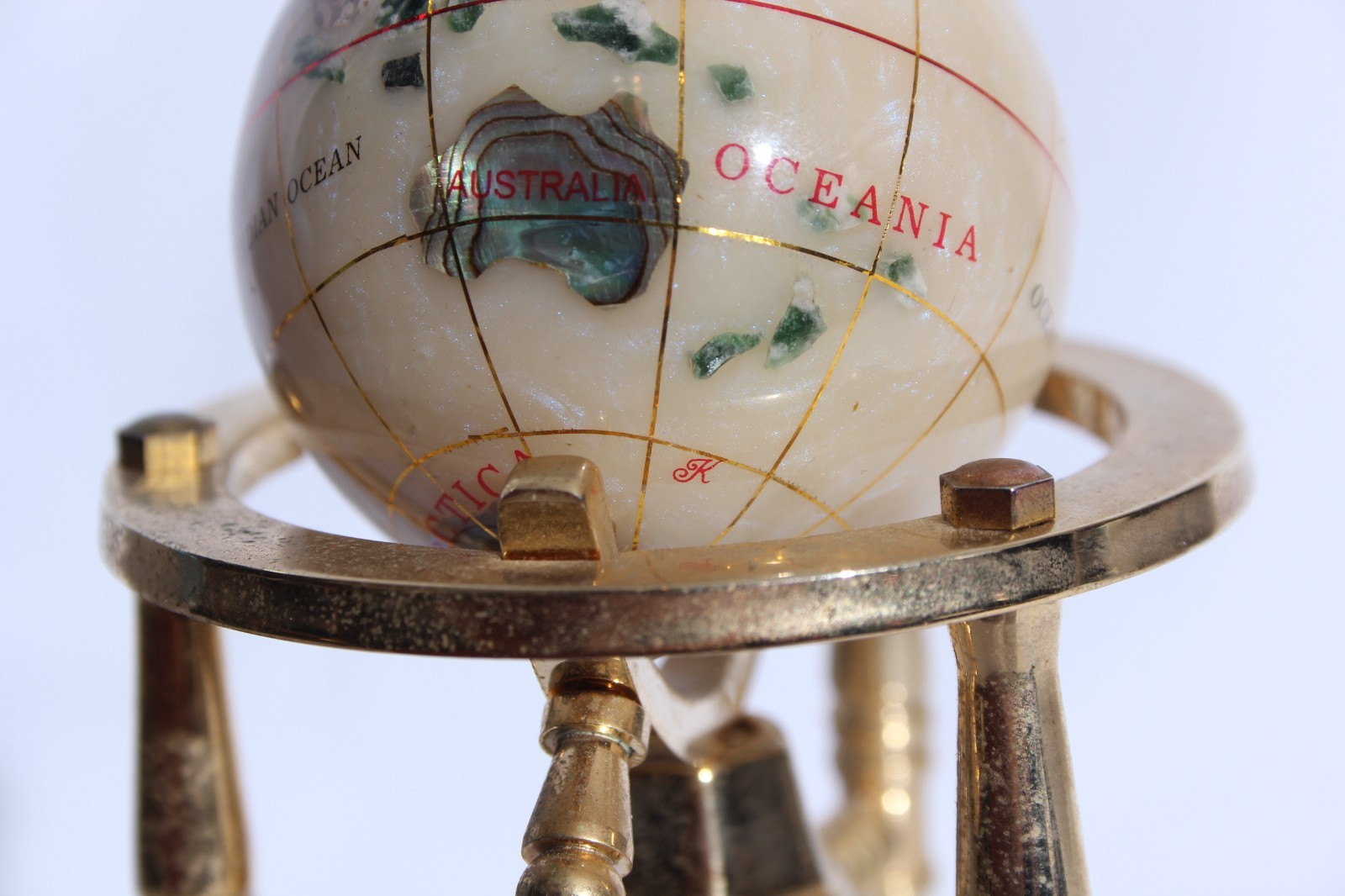 Gemstone Desktop Globe Brass Stand 4” Tall