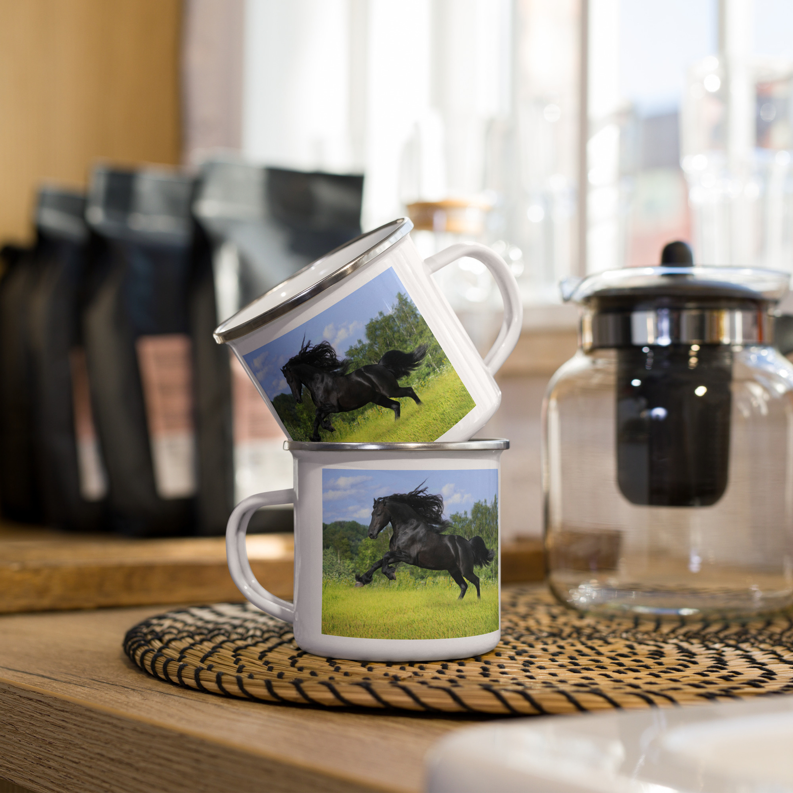 Black Stallion Enamel Mug