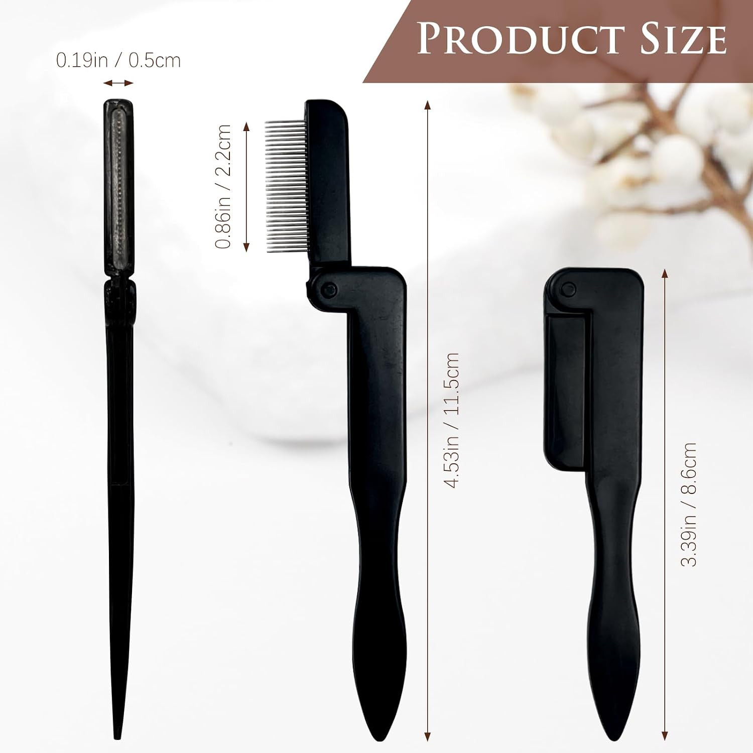 Portable Folding Eyelash Comb Set of 2 – Black, Compact Eyelash Separator
